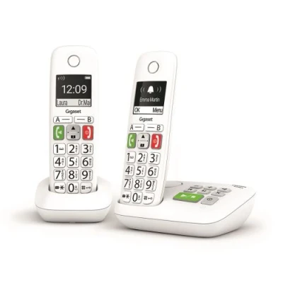 Afbeelding van Gigaset E290A Duo vaste telefoon, draadloos, wit, met geïntegreerd antwoordapparaat, 2 handsets groot display achtergrondverlichting, grote toetsen, oproepblokkeringsfunctie [Franse versie]