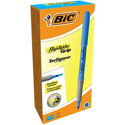 Afbeelding van BIC Highlighter Grip Markeerstiften, afgeschuinde punt, blauw, 12 stuks