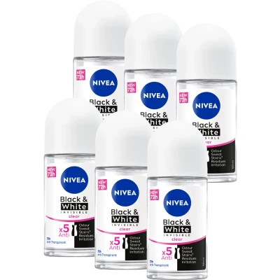 Afbeelding van 6x Nivea Deodorant Roller Invisible Black en White Clear 50 ml