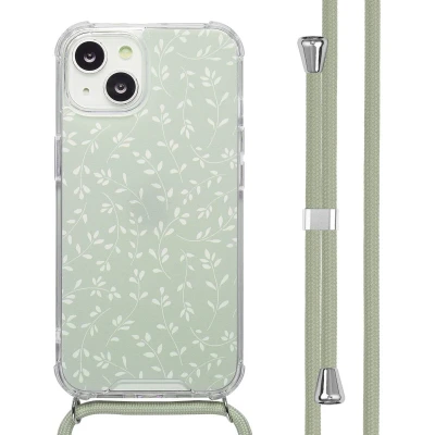 Afbeelding van imoshion Hoesje Geschikt voor iPhone 14 Design met Koord Smoke Green Flowers