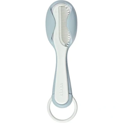 Image de BÉABA, peigne + brosse à cheveux, bébé/enfant, Système de rangement du intégré au dos la brosse, Bleu