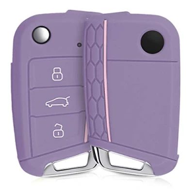 Afbeelding van kwmobile Autosleutel hoesje geschikt voor VW Golf 7 MK7 3 knops behuizing in pastel lila / poederroze