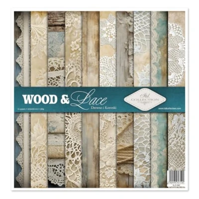 Afbeelding van ITD Collection Scrapbooking papier 310 x 320 mm pakket Decoupage decoratief Kaarten maken 10 vellen + 1 kunstdagboek Wood &amp; Lace SLS 080