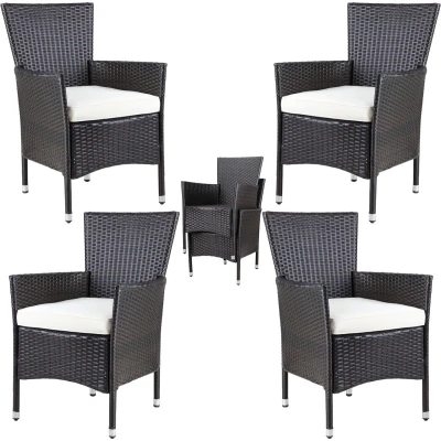 Afbeelding van Casaria® Set van 4 stoelen polyrotan, bruin, met zitkussen, 7 cm, max. 160 kg, zitting, tuinstoel, balkon, terras