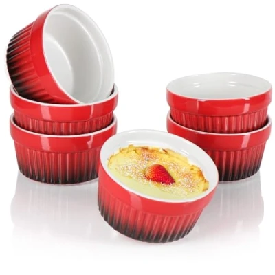 Afbeelding van COM FOUR® 6 x stoofpotschaal ovenvaste vormen in rood crème brûlée kom dessertkom elk 185 ml
