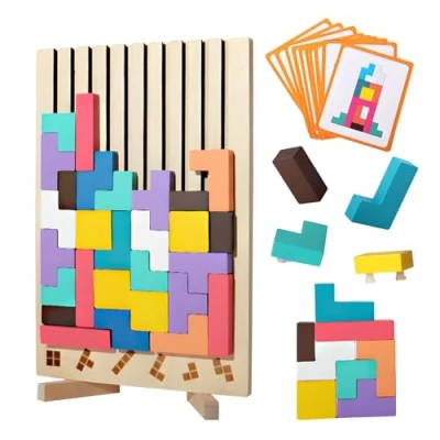 Afbeelding van Tetris houten puzzel, educatief speelgoed, Montessori 3, 4, 5, 6 jaar, intelligentie jigsaw, hersenspeelgoed, kleurrijke geometrische blokken Tetris, perfect cadeau voor kinderen