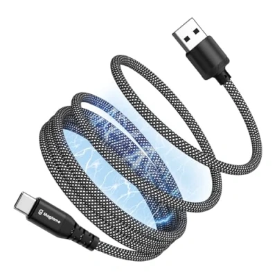 Afbeelding van Magtame Magnetische USB C kabel, A naar oplaadkabel, elastisch, 1,5 m, intrekbare nylon gevlochten type C, compatibel met iPhone 16, 15, Samsung