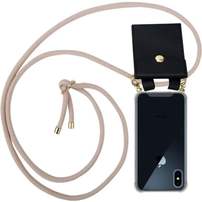Afbeelding van Cadorabo Hoesje geschikt voor Apple iPhone X / XS in PEARLY ROSE GOUD Silicone Mobiele telefoon ketting beschermhoes met gouden ringen, koordriem en afneembare etui