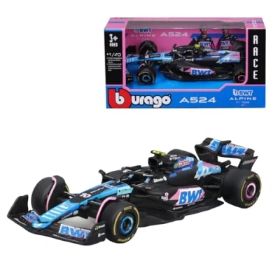 Afbeelding van Bburago Formule 1 Alpine A524 Japanse versie (2024): automodel in schaal 1:43, speciaal model, bestuurder #10 Pierre Gasly, raambox, 12,5 cm, blauw roze (18 38219G1)