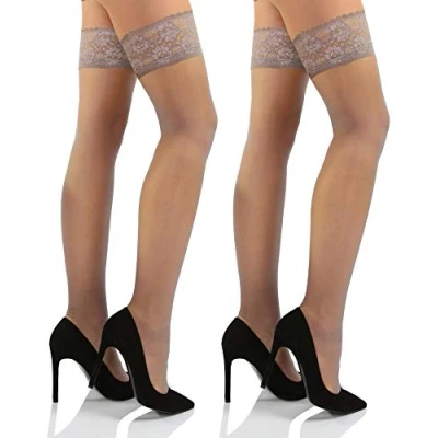 Afbeelding van sesto senso 1 of 2 paar 15 denier hot fixerende kousen voor dames met kant, stuks Daino