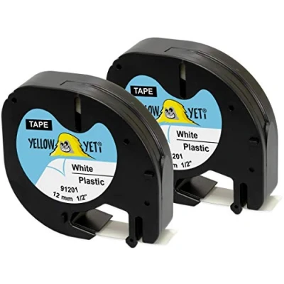Afbeelding van Yellow Yeti 2 cassettes 91201 91221 S0721610 S0721660 zwart op wit, 12 mm x 4 m, kunststof etiketten, compatibel met DYMO LetraTag LT 100H 100T 110T QX50 XR XM 2000 P. plus