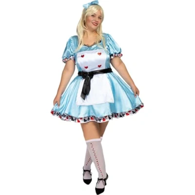Afbeelding van Funidelia Alice Deluxe kostuum voor dames, films en bioscoop, in Wonderland, volwassenen accessoires Halloween, carnaval feesten. Maat XXL Blauw