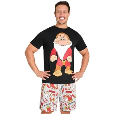 Afbeelding van Disney Korte pyjama voor heren, zacht en ademend, katoen, nachtkleding set, Zwart/Grijs
