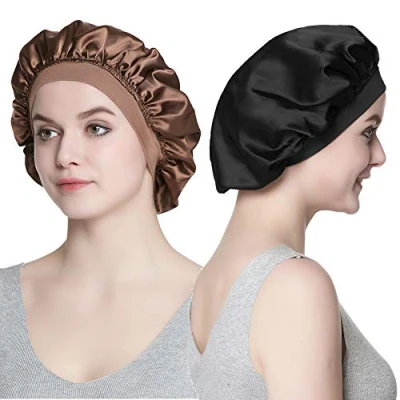Afbeelding van Alnorm Elegante dubbellaagse nachtmuts van hoogwaardig zijdeachtig satijn met brede band voor de schoonheid haar en vrouwen, Kerstmis, 2 stuks, één maat, Kerst stuks