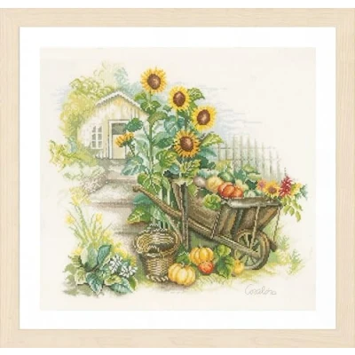 Afbeelding van Kruiwagen en zonnebloemen borduren (pakket)