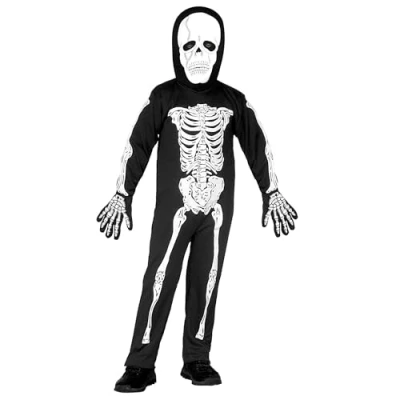 Afbeelding van Widmann Spook &amp; Skelet Kostuum Gruwelijk Horror Rammelende Botten Kind Zwart / Wit Maat 110 Halloween Verkleedkleding