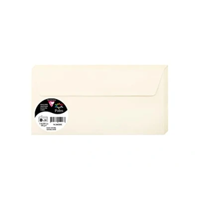 Afbeelding van Clairefontaine 56030C, verpakking met 20 zelfklevende enveloppen, formaat DL, 11 x 22 cm, 120 g/m², kleur: natuurlijk wit, uitnodiging voor evenementen en overeenkomst, Pollen serie, premium papier