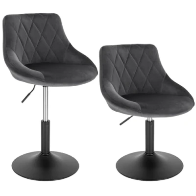 Afbeelding van WOLTU Set van 2 in hoogte verstelbare en draaibare toonbankkruk fluweel, metalen structuur, verstelbaar 42 58 cm, donkergrijs, BH242dgr