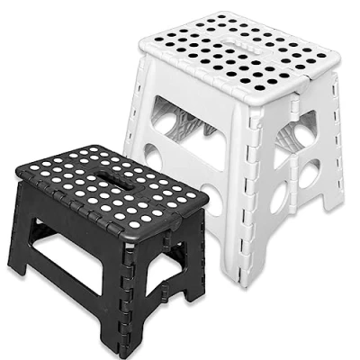 Afbeelding van Opvouwbare opstapkruk, rubberen oppervlak met praktische handgreep (32 cm, wit)