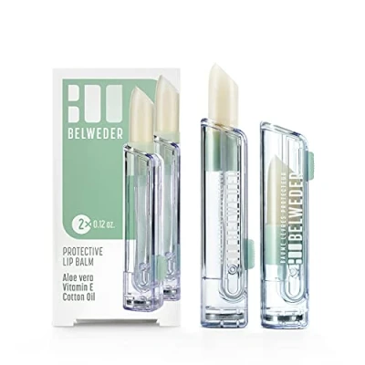 Afbeelding van BELWEDER 2 x beschermende lippenbalsems met aloë vera, vitamine E, katoenolie bescherming, hydratatie en regeneratie van de lippen transparante balsem voor mannen vrouwen sticks 3,5 g