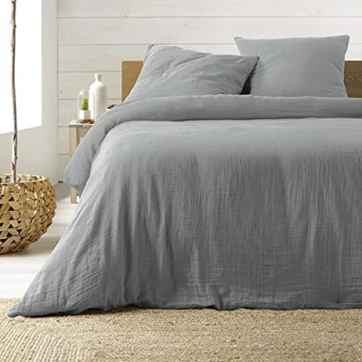 Afbeelding van Douceur d&#039;Intérieur, Beddengoed, 3 delig, 240 x 220 cm, dubbel, katoen, Angelia, grijs, 100% tweelingkatoen