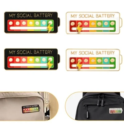 Afbeelding van My Social Battery Pin Emaille Pin, 4 stuks, grappige broche voor sociale stemming 7 dagen, email, drumbadge, interactieve stemmingsspin, metaal, Lak Metaal