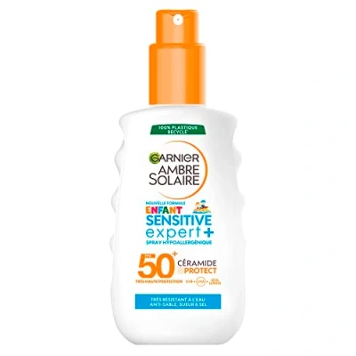 Afbeelding van GARNIER Ambre Solaire Sensitive Expert+ Spray voor kinderen, hoge zonwering SPF 50+, beschermt tegen langdurige UVA, UVB en op basis van keramiek, gevoelige huid, 200 ml