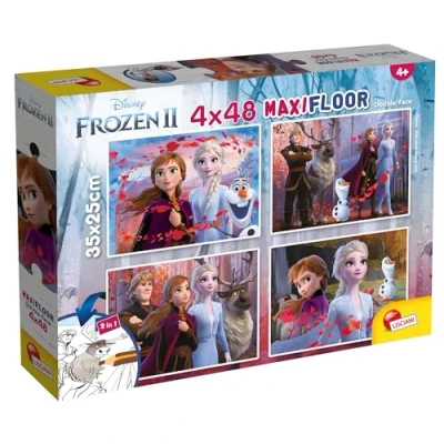 Afbeelding van LISCIANI Disney puzzel 2 in 1 de ijskoningin 48 stukjes 4 Frozen puzzels voor kinderen vanaf jaar 35 x 25 cm dubbelzijdig achterkant om te kleuren met viltstiften gemaakt