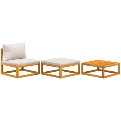 Afbeelding van Loungeset (modulair) Met Kussens Massief Acaciahout 1 / Lichtgrijs midden + voetensteun Tafel