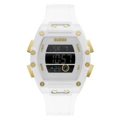 Afbeelding van Guess Tonneau Diamond Herenhorloge, modieus, casual, 43 mm, Wit/Goud, Digitaal kwartshorloge