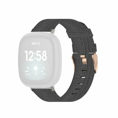 Afbeelding van Fitbit Versa 3/4 &amp; Sense 1/2 Canvas nylon bandje Donkergrijs