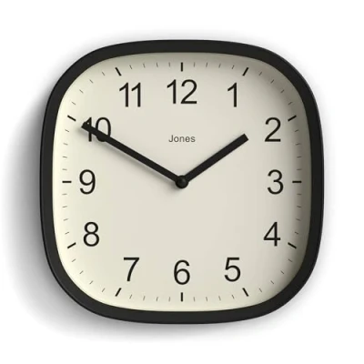 Afbeelding van Retro vierkante wandklok van hoogwaardig acryl, de &#039;Sprite&#039; in zwart Jones Clocks®, 25 x 5 cm