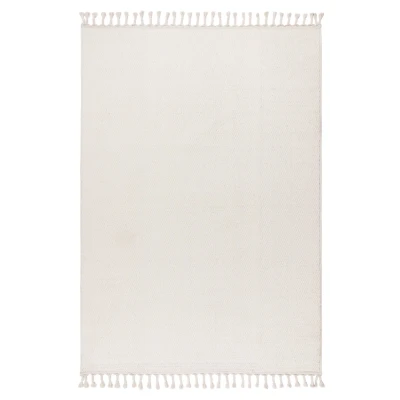 Afbeelding van Lalee Tunis plat geweven vloerkleed uni effen tapijt laagpolig met grote franjes tijdloos 160x230cm ivoor gebroken wit