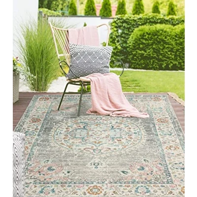 Afbeelding van Buitentapijt voor balkon terras of tuin Gris oriental 140x200 Rechthoekig robuust outdoor Vloerkleed weerbestendig en UV bestendi Binnen Buiten The Carpet Palma