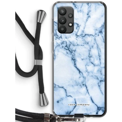 Afbeelding van Case Company® hoesje met Koord geschikt voor Samsung Galaxy A32 4G Blauw marmer Telefoonhoesje Zwart Bescherming aan alle Kanten en Over de Schermrand