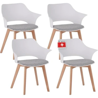 Afbeelding van Albatros eetkamerstoelen set van 4 Aalborg, Wit poten massief beukenhout, Scandinavisch retro design, comfortabele kuipstoel elegante keukenstoel, eetkamerstoel voor eettafel