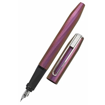 Afbeelding van Online Slope Metallic roze inktpen, ergonomische vulpen voor school, medium veer, soft grip, standaard inktpatronen, navulbaar, meisjes/jongens/volwassenen 26130/3D