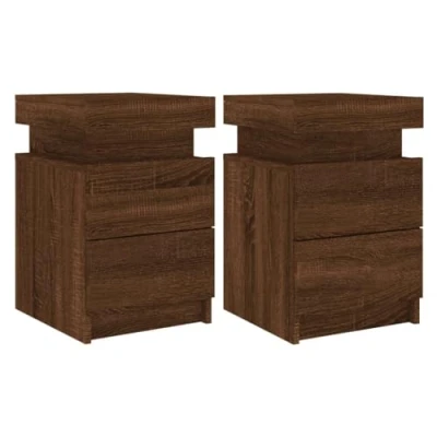 Image de vidaXL Tables de chevet et lumières LED 2 pcs chêne marron 35x39x55 cm836762