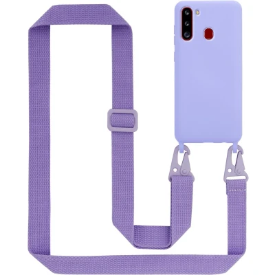 Afbeelding van Cadorabo Mobiele telefoon ketting geschikt voor Samsung Galaxy A21 in LIQUID LICHT PAARS Silicone beschermhoes met lengte verstelbare koord riem
