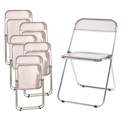 Afbeelding van [en.casa] Lot de 6 Chaises Pliantes Ensemble Sièges Salle à Manger Set pour Invités Cuisine Bureau Acier Chromé Polycarbonate 74 x 46 47 cm Rose Transparent