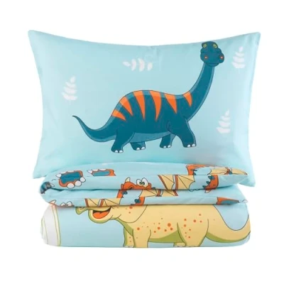 Afbeelding van BaSaTex Babybeddengoed voor meisjes en jongens, 100 x 135 cm + 40 60 cm, 100% polyester microvezel, ritssluiting, dinosaurus, draken, blauw/wit