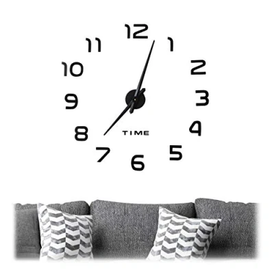 Afbeelding van Relaxdays 3d wandklok modern muursticker klok muurklok analoge groot zwart