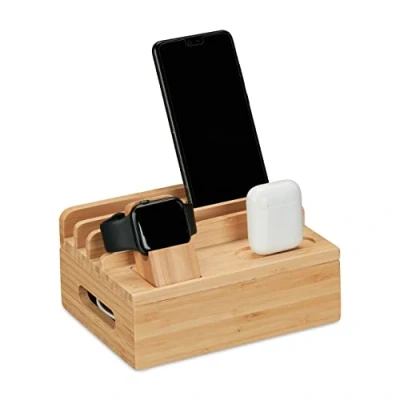 Afbeelding van Relaxdays oplaadstation bamboe laadstation geschikt voor apple watch tablet houder