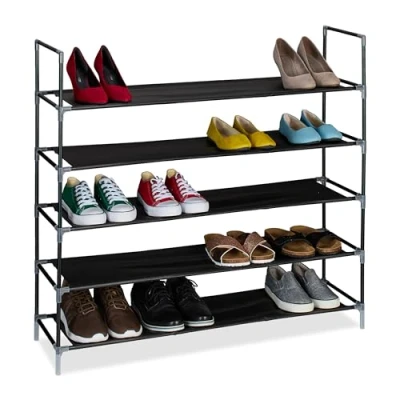 Afbeelding van Relaxdays schoenenrek 1 m breed stalen opbergrek schoenen stoffen etages gang 5