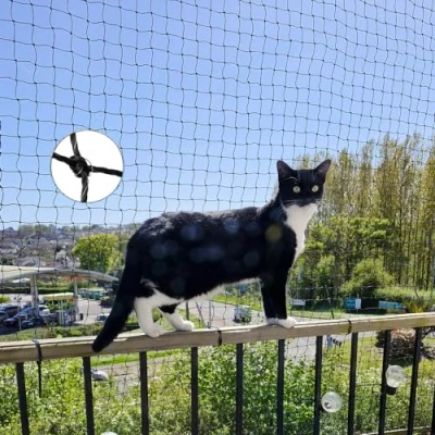 Afbeelding van Versterkte balkonnet voor katten, bijtbestendig, balkon en ramen, zwart, 2 x 3 m