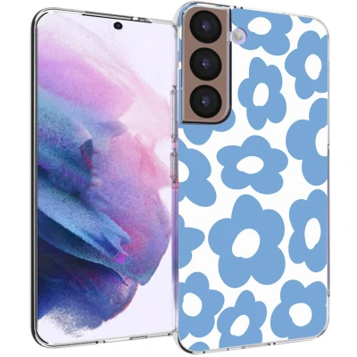 Afbeelding van iMoshion hoesje Geschikt voor Samsung Galaxy S22 Siliconen Design Blauw / Retro Blue Flowers