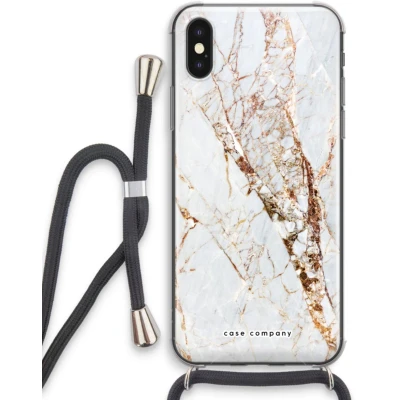 Afbeelding van Case Company® iPhone XS hoesje met Koord Goud marmer Telefoonhoesje Zwart Extra Bescherming aan alle Kanten en Over de Schermrand