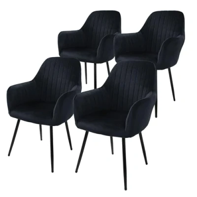 Afbeelding van ML Design set van 4 eetkamerstoelen met rugleuning en armleuningen, zwart, keukenstoelen fluwelen bekleding, gestoffeerde stoelen metalen poten, ergonomische voor eettafel