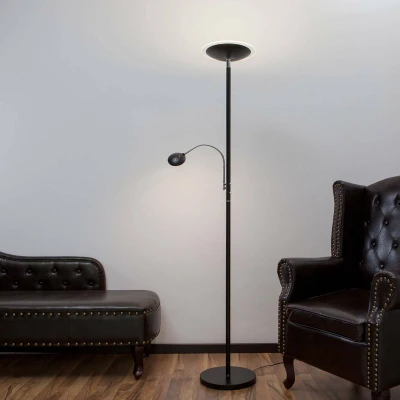Afbeelding van Lindby LED vloerlamp met dimmer 2lichts metaal, glas H: 180 cm zwart Inclusief lichtbronnen