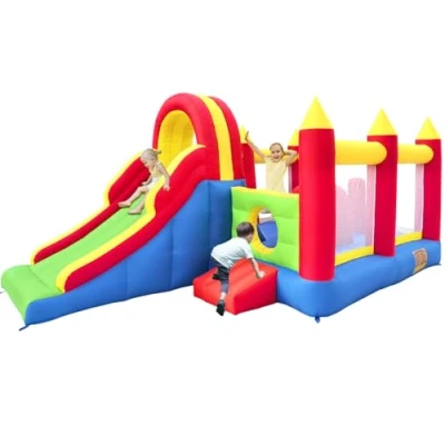 Afbeelding van Ballsea Reusachtig springkasteel XXL met grote glijbaan en trampoline, 592 x 290 216 cm, ideaal voor kinderverjaardagen tuin (geen ventilator)